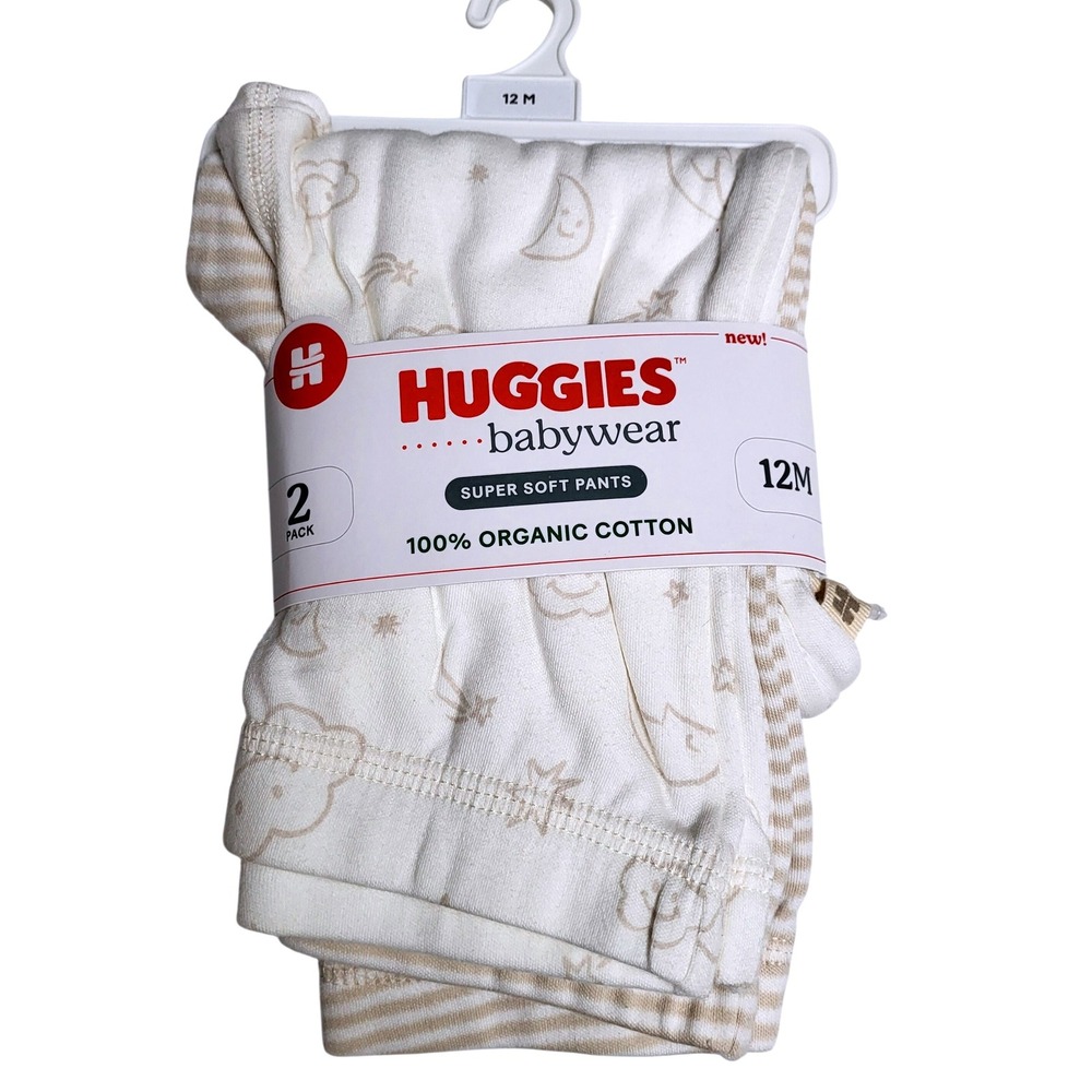 Huggies Babywear 12M Organic Cotton Super Soft Pants 2 Pack New‎ Tan Cream